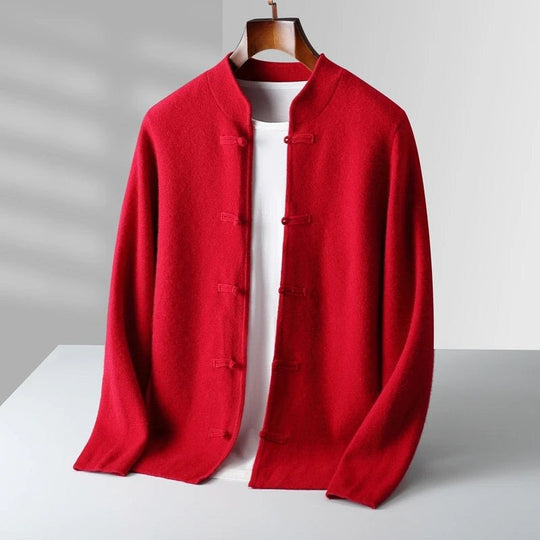 Merinowolle Cardigan Herren Stehkragen Knebelknöpfe