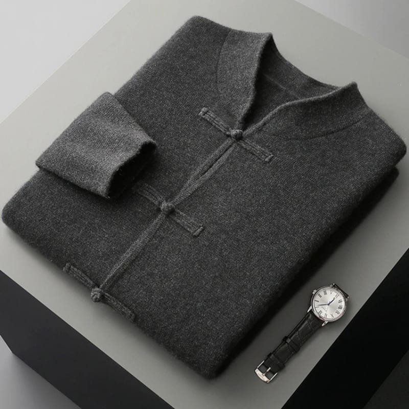 Merinowolle Cardigan Herren Stehkragen Knebelknöpfe
