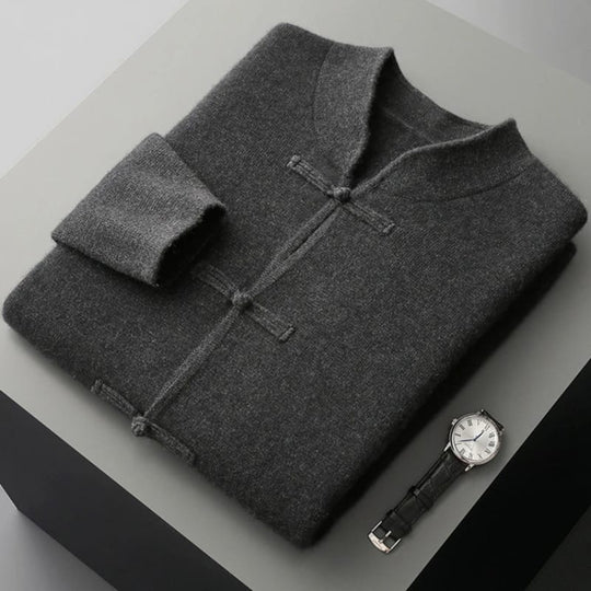 Merinowolle Cardigan Herren Stehkragen Knebelknöpfe