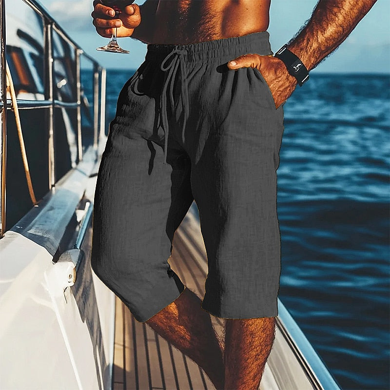 Lässige Leinen Shorts Herren Kordelzug Sommer Strand