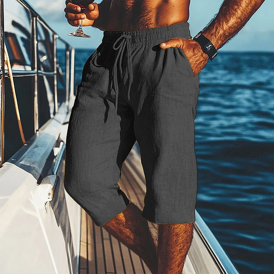 Lässige Leinen Shorts Herren Kordelzug Sommer Strand