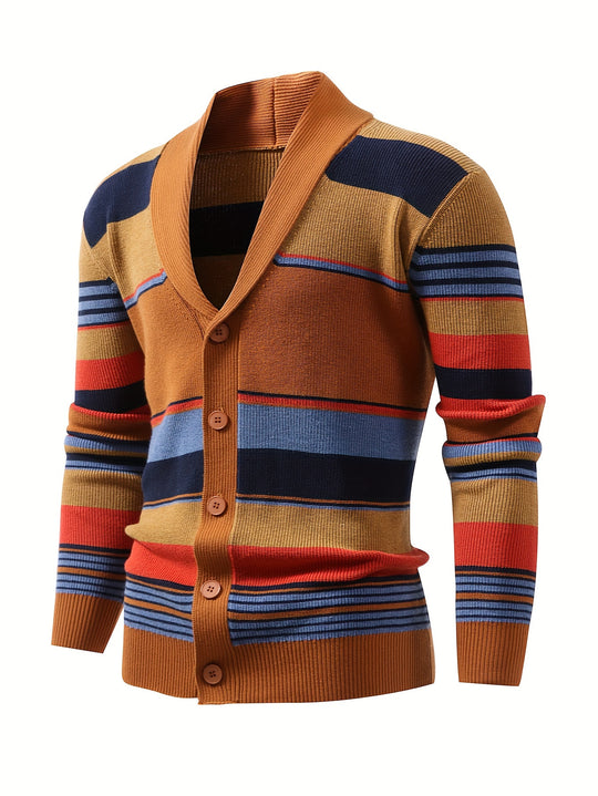 Kontrast Strickpullover Herren Langarm Streifen Weit