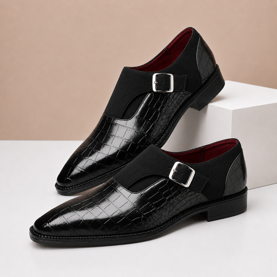 Monkstrap Schuhe Herren Leder Kroko-Prägung Business