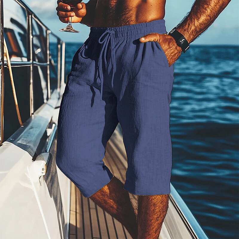 Lässige Leinen Shorts Herren Kordelzug Sommer Strand