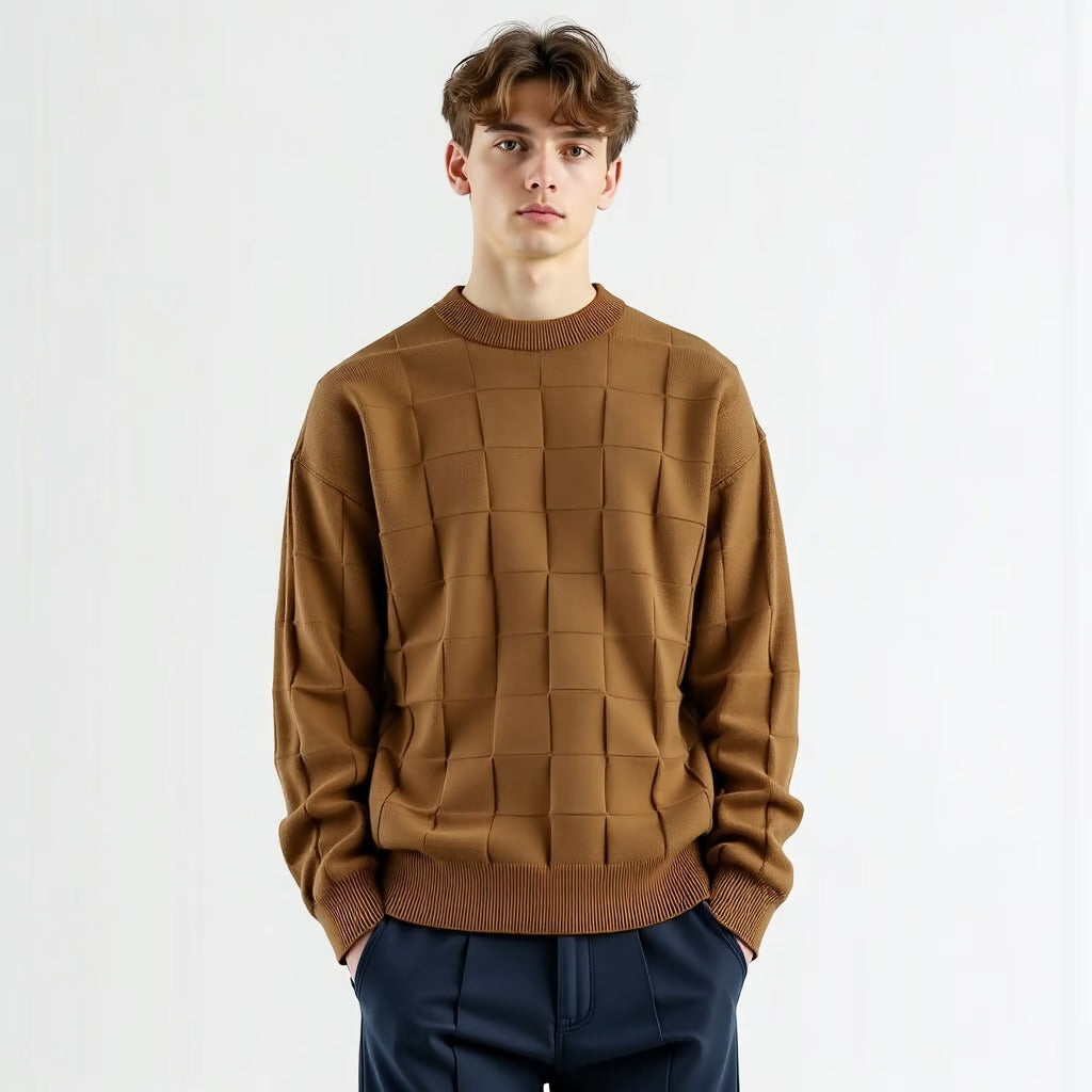Karierter Strickpullover Herren Tailliert Zeitlos Weich