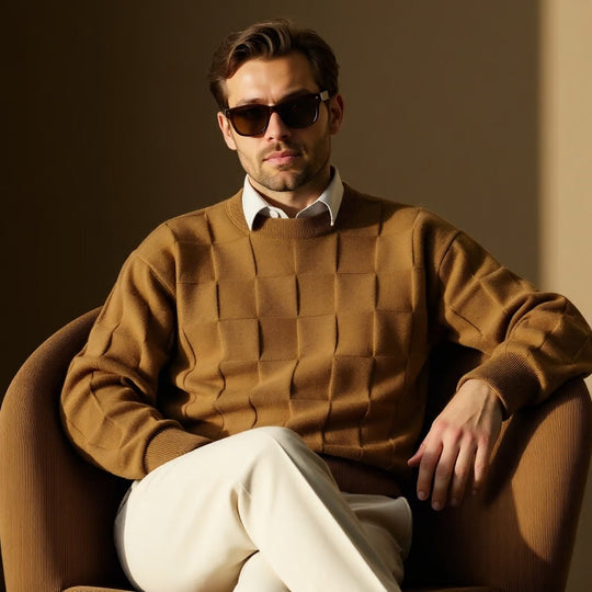 Karierter Strickpullover Herren Tailliert Zeitlos Weich