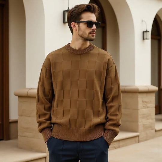 Karierter Strickpullover Herren Tailliert Zeitlos Weich