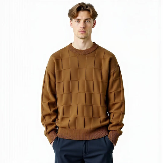 Karierter Strickpullover Herren Tailliert Zeitlos Weich