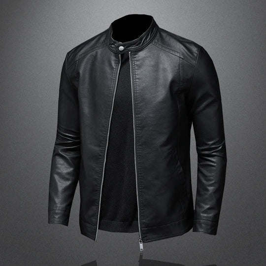Kunstleder Bikerjacke Herren Stehkragen Moto Slim