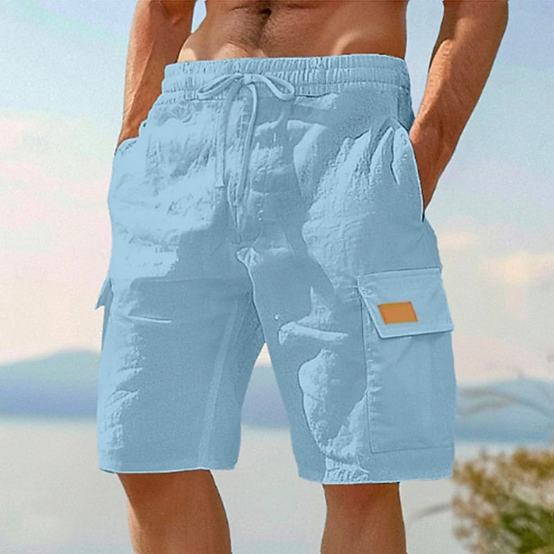 Leinen Cargo Shorts Herren Strand Sommer Baumwolle Hose