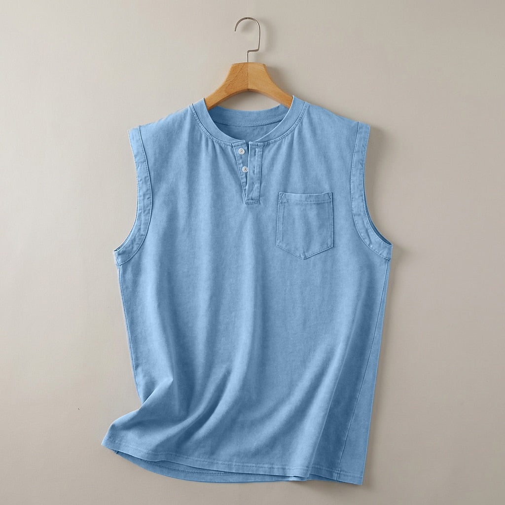 Vintage Washed Henley Tanktop Herren Baumwolle Ärmellos