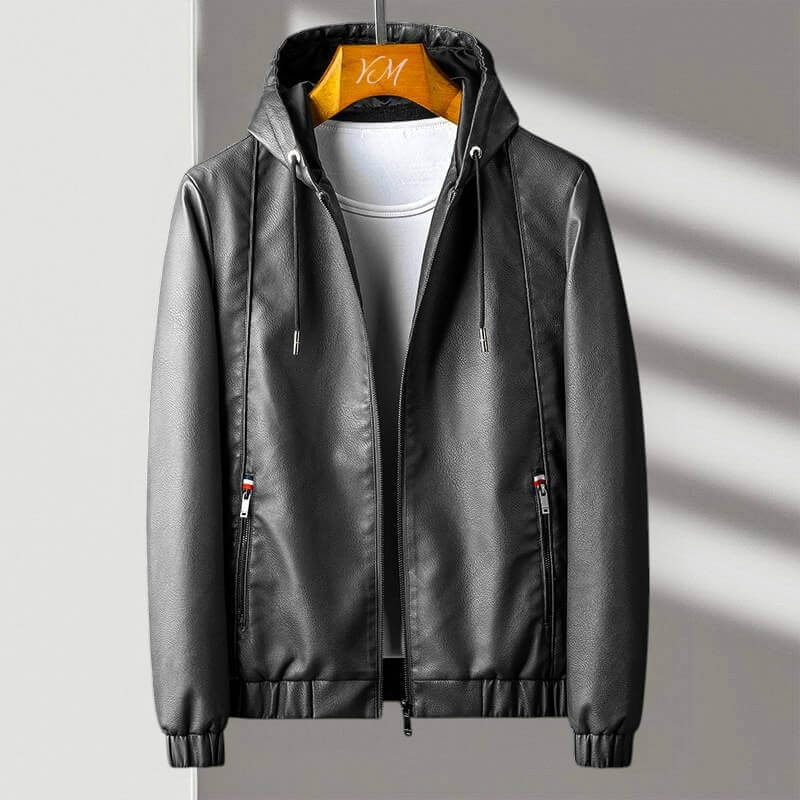 Kapuzen Lederjacke Herren Urban Echtleder Casual Slim