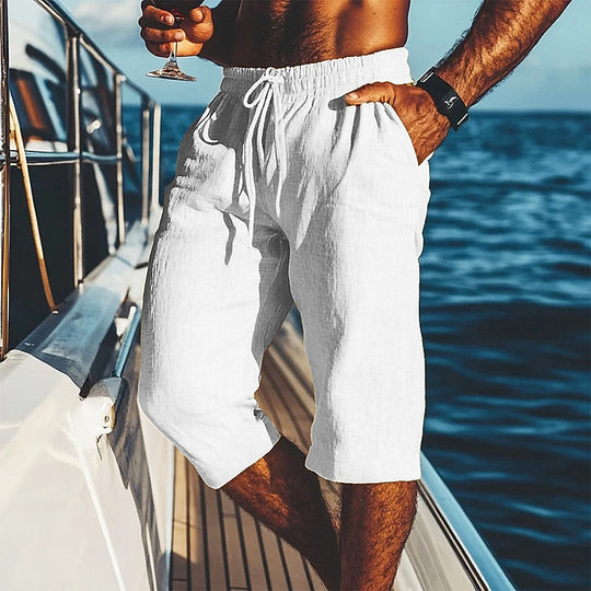 Lässige Leinen Shorts Herren Kordelzug Sommer Strand
