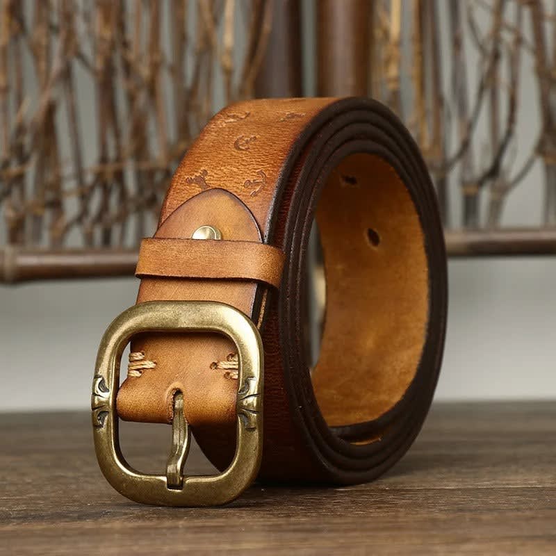 Rindsleder Gürtel Herren Anker Prägung Kupferschnalle