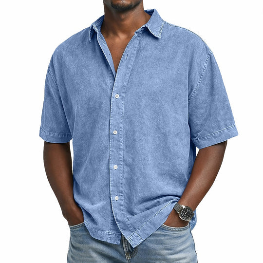 Vintage Washed Baumwoll Hemd Herren Sommer Casual Shirt