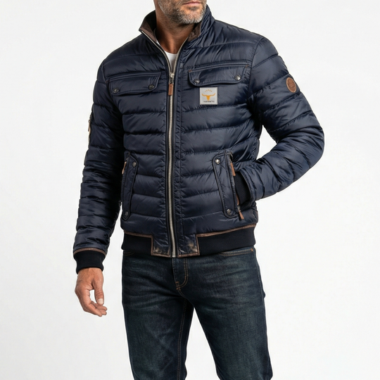 Gesteppte Jacke Herren Stehkragen Vintage Brusttaschen