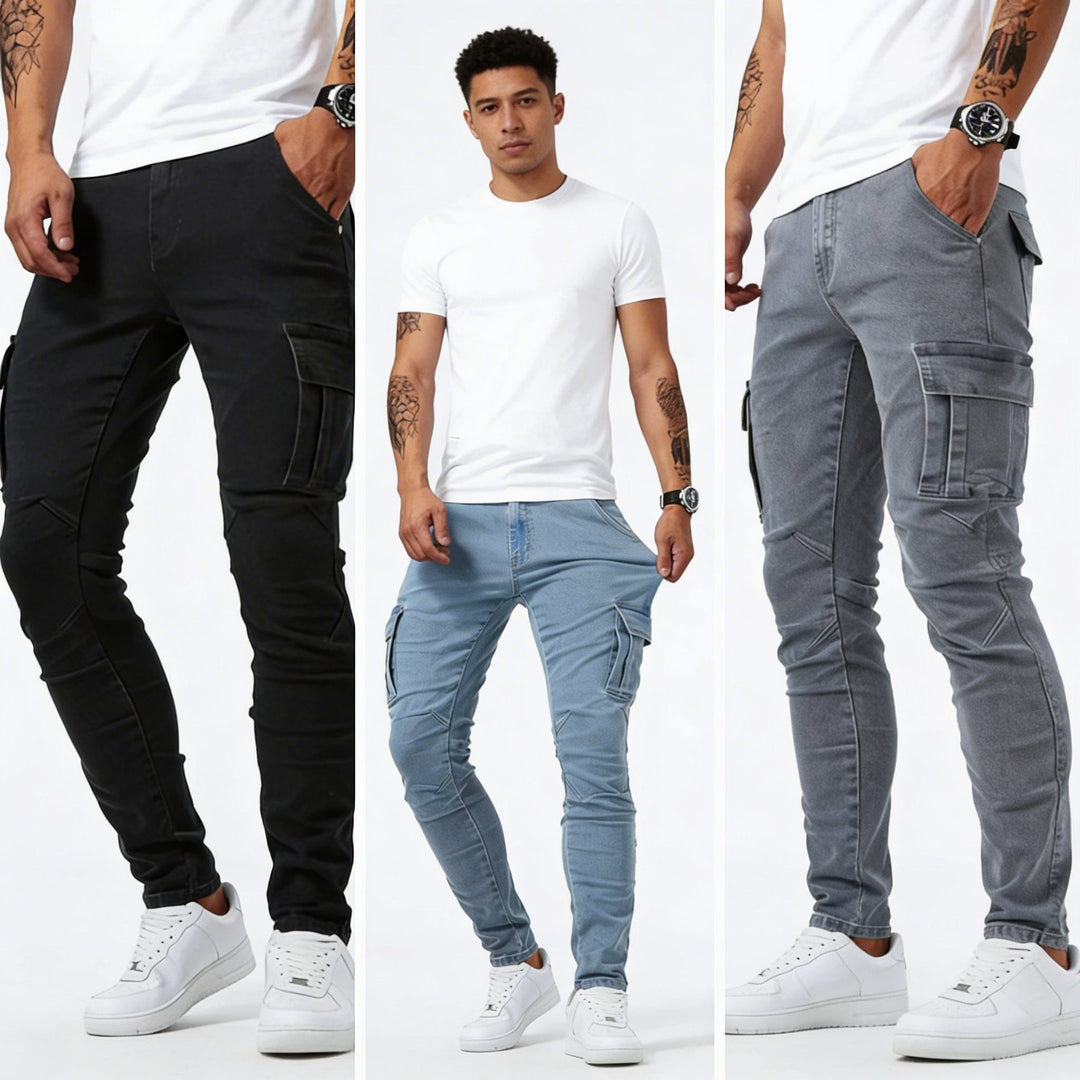 Cargo Denim Jeans Herren Stretch Utility Hose Casual