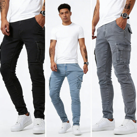 Cargo Denim Jeans Herren Stretch Utility Hose Casual