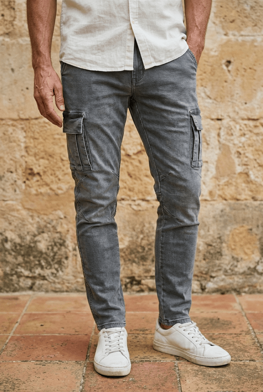 Cargo Denim Jeans Herren Stretch Utility Hose Casual