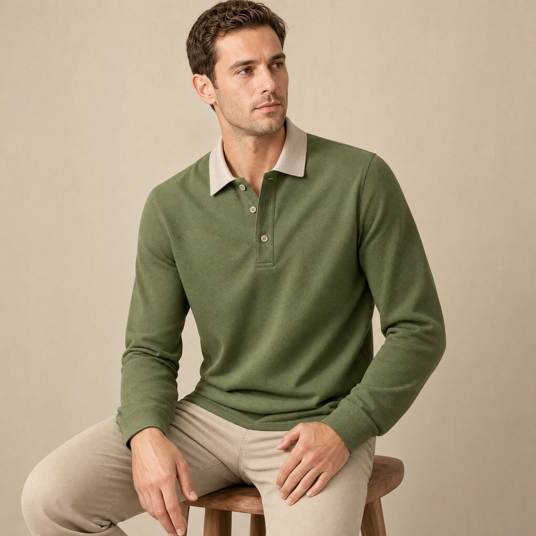 Baumwoll Strick Poloshirt Herren Langarm Ganzjährig