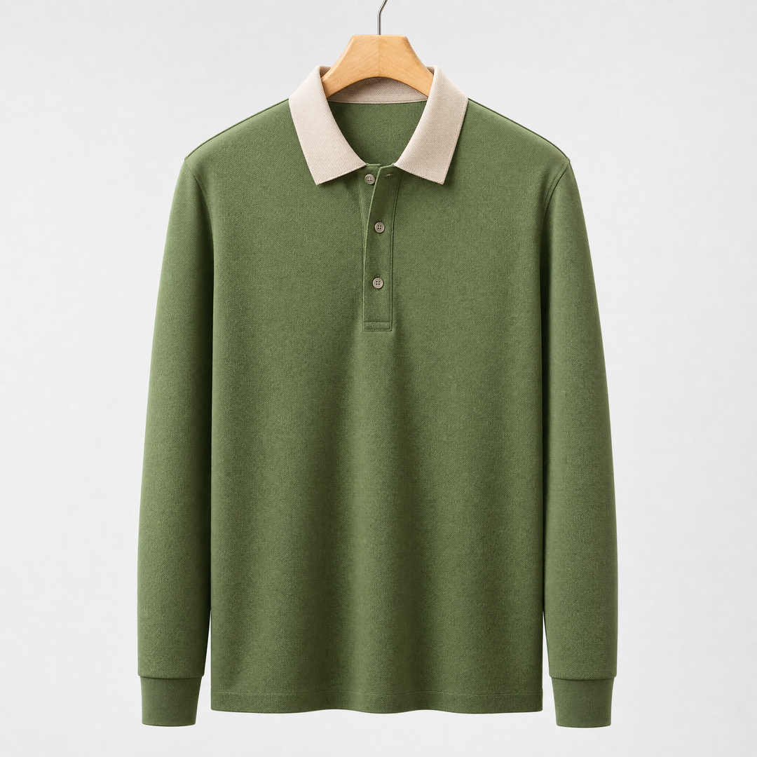 Baumwoll Strick Poloshirt Herren Langarm Ganzjährig