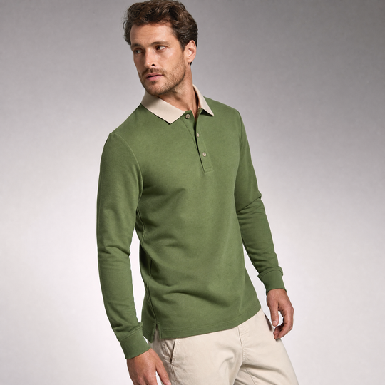 Baumwoll Strick Poloshirt Herren Langarm Ganzjährig