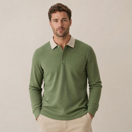 Baumwoll Strick Poloshirt Herren Langarm Ganzjährig