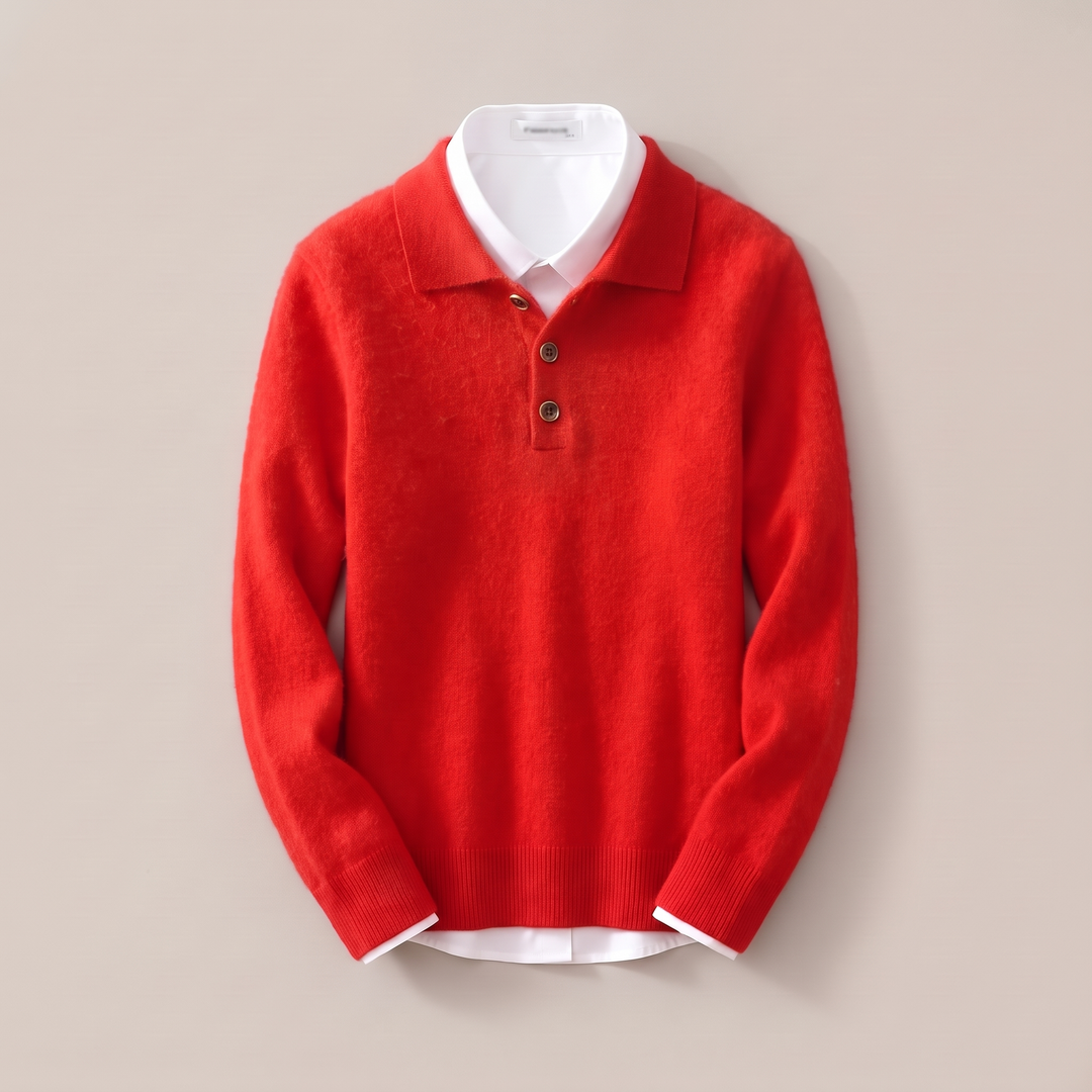 Kaschmir Poloshirt Herren Strick Kragen Knopfleiste