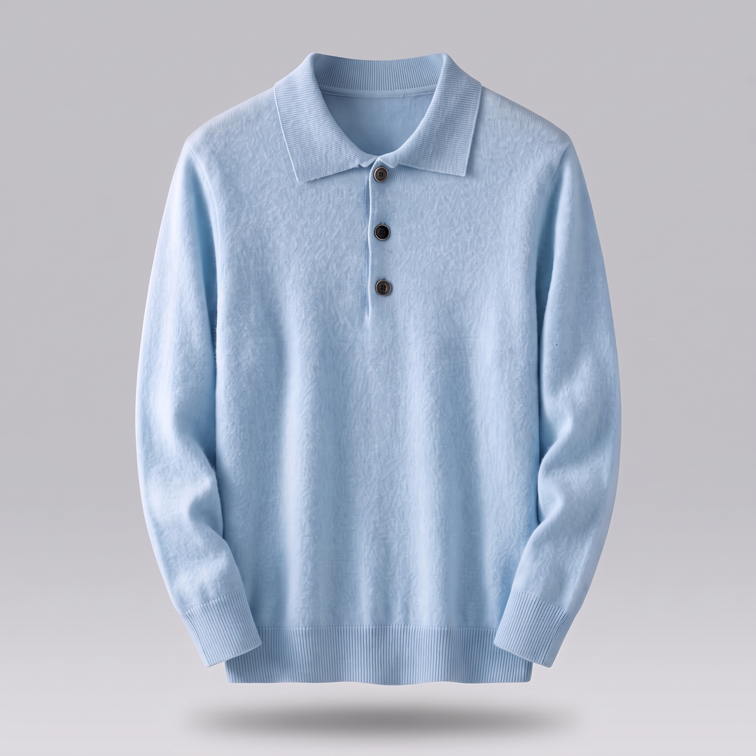 Kaschmir Poloshirt Herren Strick Kragen Knopfleiste