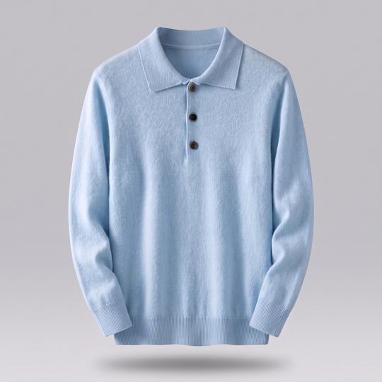 Kaschmir Poloshirt Herren Strick Kragen Knopfleiste