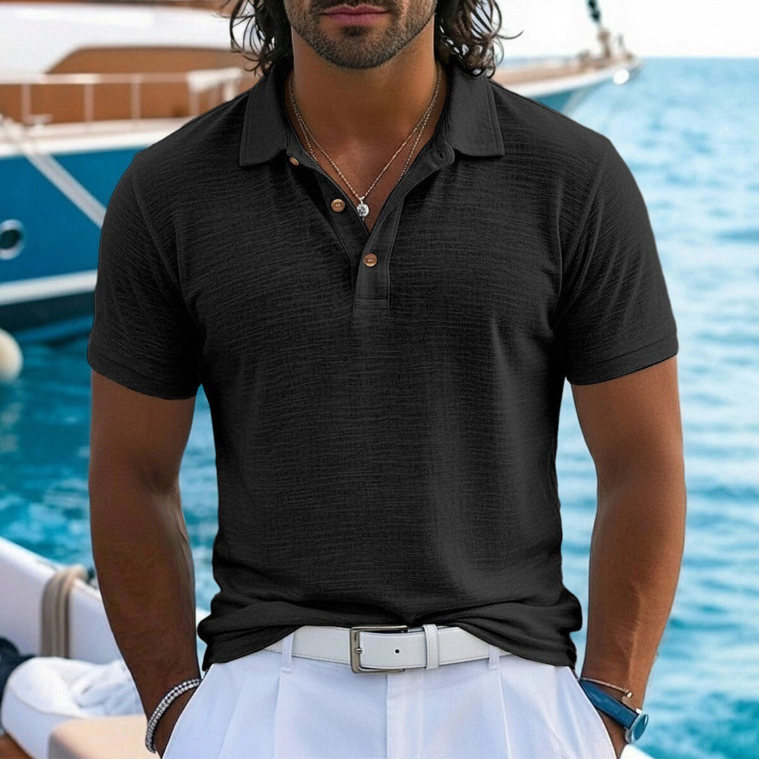 Strukturiertes Leinen Poloshirt Herren Sommer Baumwolle