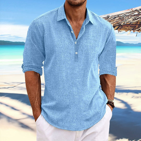 Klassisches Leinen Hemd Herren Sommer Baumwolle Casual