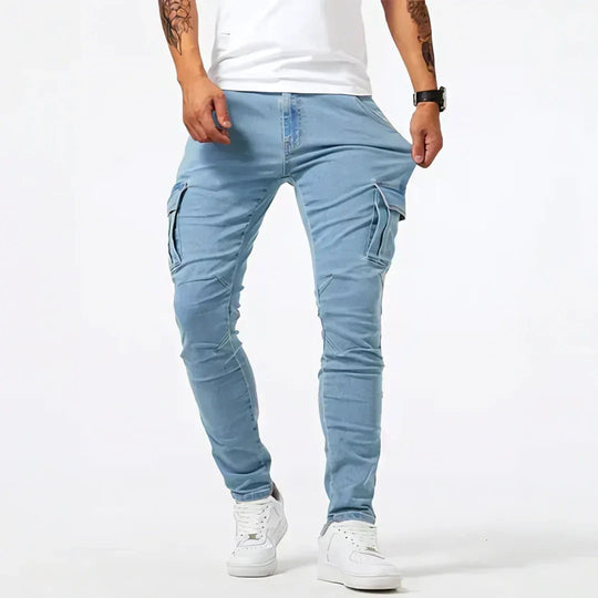 Cargo Denim Jeans Herren Stretch Utility Hose Casual