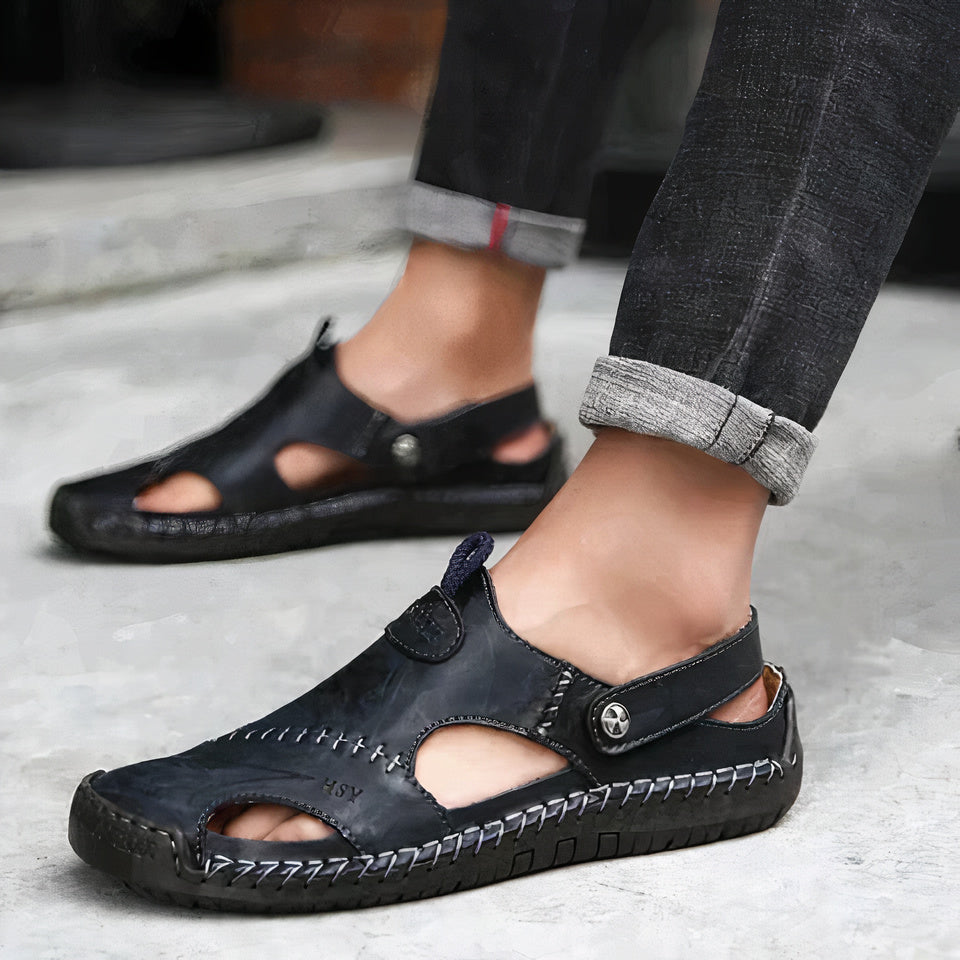 Herren Orthopädische Ledersandalen mit Fußbett – Echtleder Outdoor-Sandalen