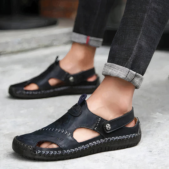 Herren Orthopädische Ledersandalen mit Fußbett – Echtleder Outdoor-Sandalen