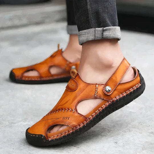 Herren Orthopädische Ledersandalen mit Fußbett – Echtleder Outdoor-Sandalen