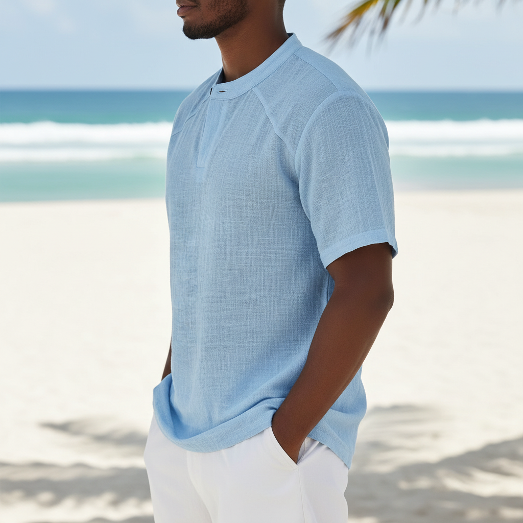 Leichtes Leinen Popover Hemd Herren Sommer Baumwolle