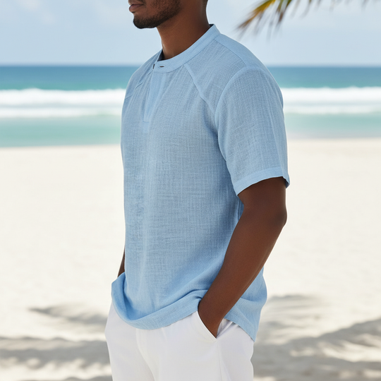 Leichtes Leinen Popover Hemd Herren Sommer Baumwolle