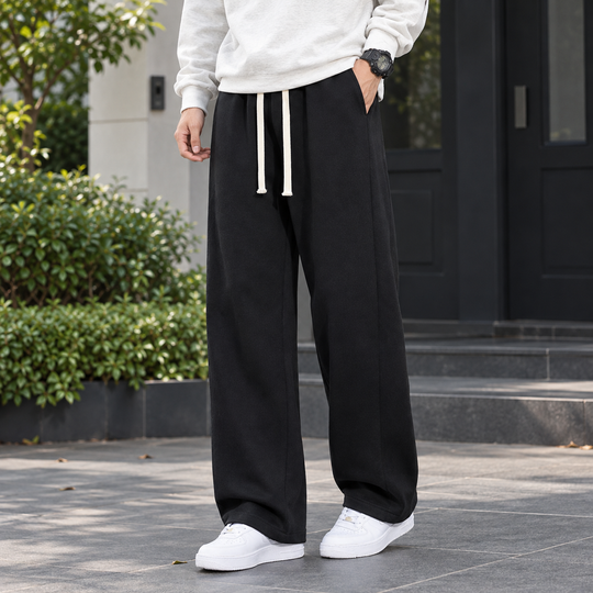 Stoffhose Herren Gerade Weit Kordelzug Weicher Fall