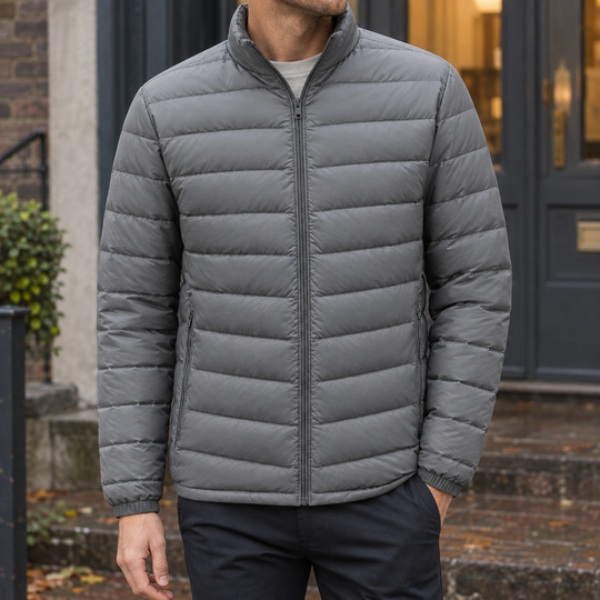 Daunenjacke Herren Gesteppt Leicht Stehkragen Zip Front