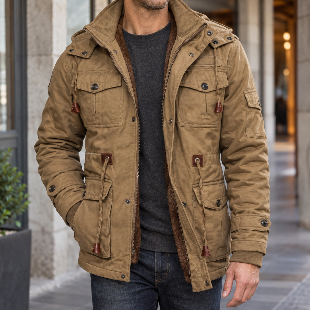 Utility Jacke Herren Abnehmbare Kapuze Plüschfutter Warm
