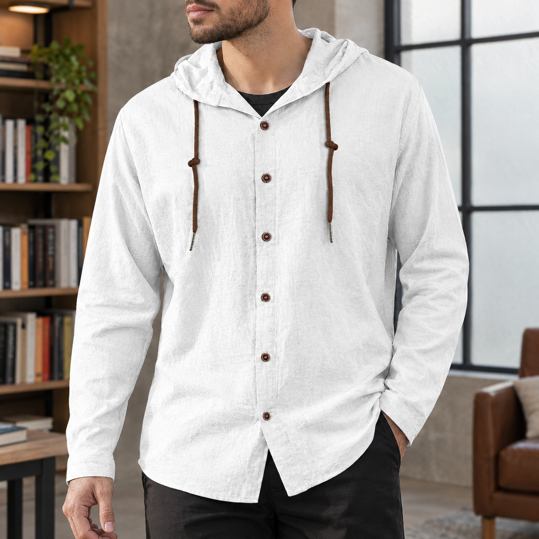 Kapuzenshirt Herren Baumwollmix Knopfleiste Kordelzug