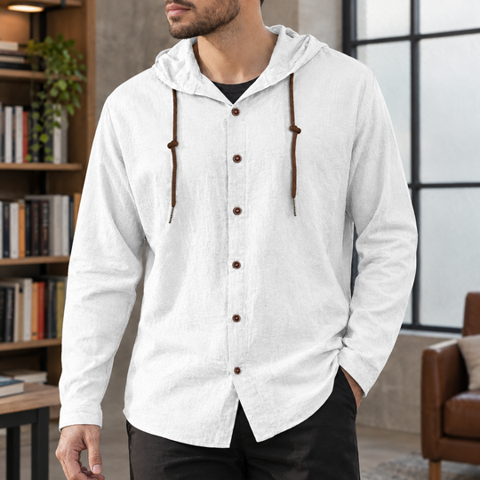 Kapuzenshirt Herren Baumwollmix Knopfleiste Kordelzug