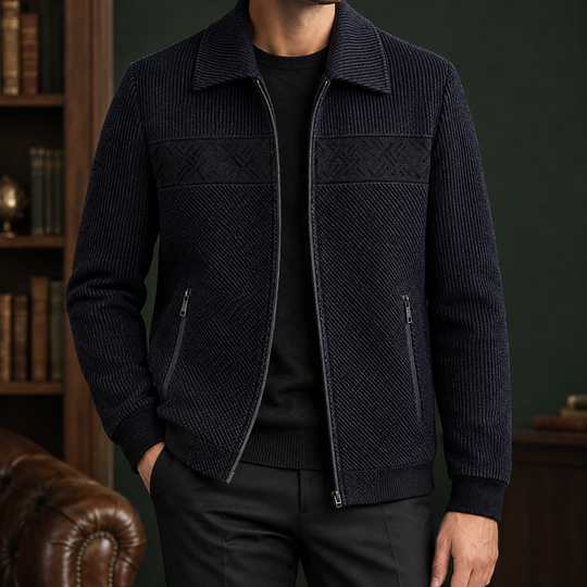 Strukturierte Jacke Herren Geometrisches Brustpaneel Zip