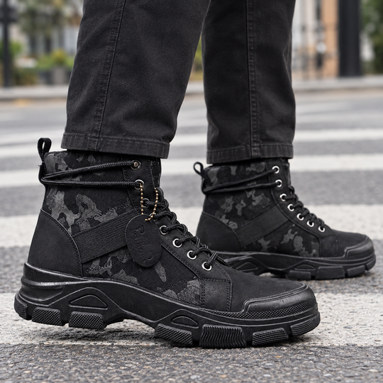 Camouflage Stiefel Herren Lederoptik Grobe Profilsohle