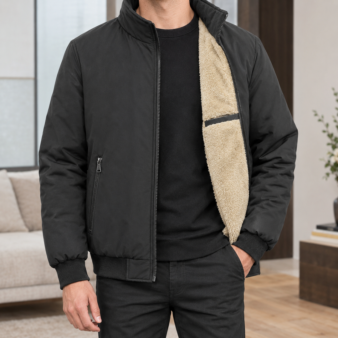 Jacke Herren Stehkragen Plüschfutter Zip Rippbündchen