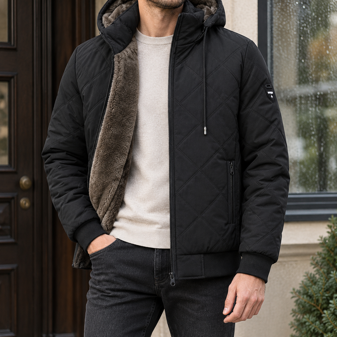 Steppjacke Herren Rautensteppung Kapuze Plüsch Gefüttert