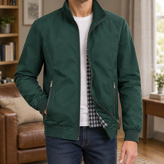 Zip Jacke Herren Stehkragen Karofutter Zwei Zip Taschen