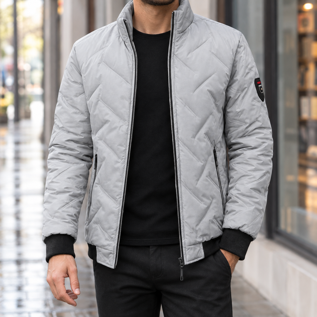 Steppjacke Herren Chevron Steppung Rippbündchen Zip Front