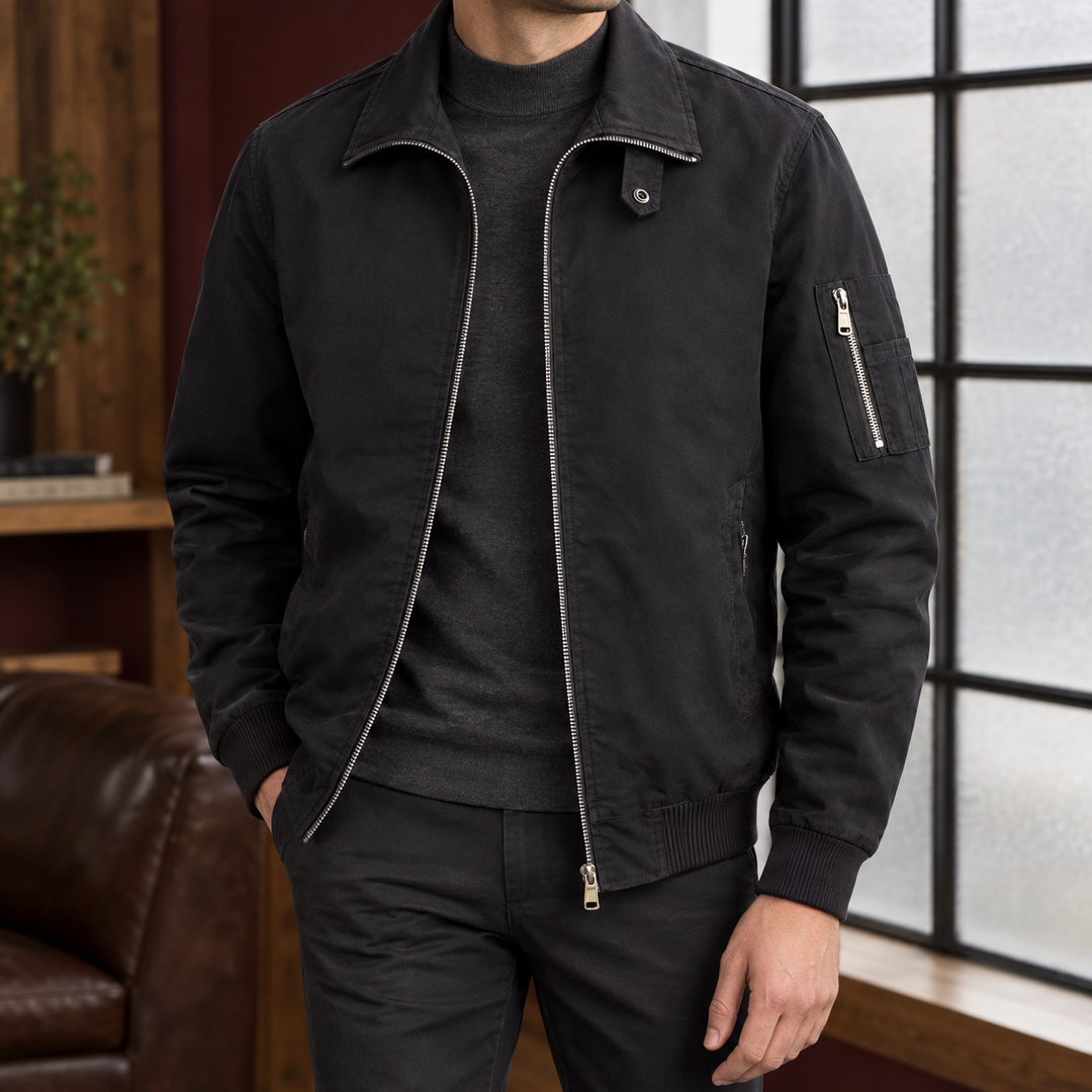 Pilotenjacke Herren Baumwollmix Rippbündchen Zip Tasche